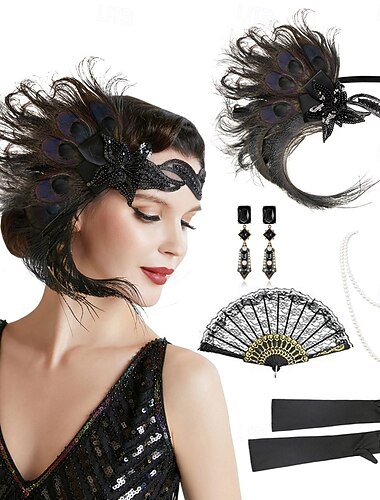  Anni 1920 Il grande Gatsby Fascia Flapper Il grande Gatsby Piuma Retrò Glitter scintillanti Cristallo / Strass Costume Per donna Carnevale San Valentino Mascherata Abbigliamento da sera Mascherata