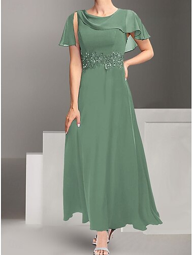  Kleid Brautmutterkleid Elegant Einfach Rundhalsausschnitt Knöchellänge Polyester Kurzarm mit Spitze Einfarbig 2025