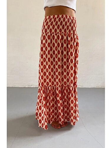  Women's Skirt Bohemia Casual Boho Maxi Mid Rise Skirts Floral Print Micro-elastic Vacation Street Dark Pink Purple Fuchsia Orange Summer Polyester