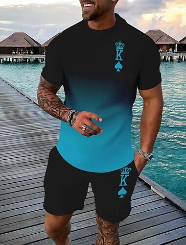  Pánské Grafika 2ks Sady odpališť Krátký rukáv Krátké kalhoty Tričkový Oblečení na atletiku Sport Ležérní Denní 3D tisk Léto Tiffany tyrkysová Černá Rubínově červená