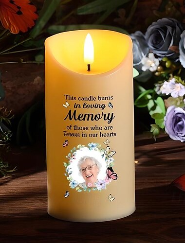  Personalisierte LED-Gedenkkerze, individuelles Foto, Beileidsgeschenk für den Verlust eines geliebten Menschen, diese Kerze brennt in liebevoller Erinnerung, elegantes Andenkenlicht für Schlafzimmer, Heimdekoration, Tributanzeige