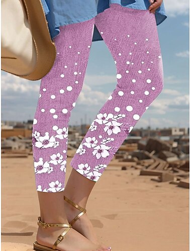  Damen Leggings Hosen 3D Druck Urlaub Vintage Mode Voll Längen Hohe Taille Blumen Grafik Punkten Thermisch Warm Atmungsaktiv Weich Dehnbar Urlaub Lässig Alltag Pink Blau Grün Sommer Frühling