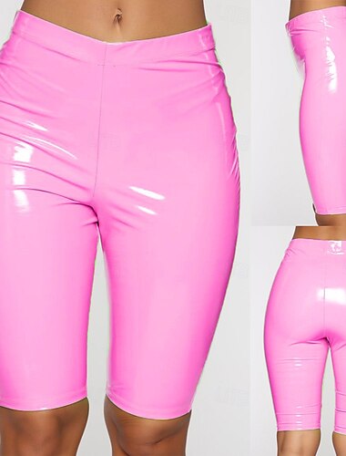  Retro Vintage Anos 80 Meio Corpo Shorts de PU Shorts para motoqueiros Shorts para Ciclismo Discoteca Patente de látex brilhante Metálico Mulheres Dia Das Bruxas Carnaval Parada do Orgulho Mês do