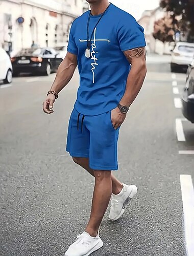  Herren Grafik 2St T-Shirts-Sets Sommeroberteile Kurzarm Kurze Hosen Rundhalsausschnitt Sport Lässig Lässig Ausgehen Streetwear 3D-Druck Sommer Grau Schwarz Rote