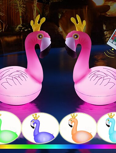  1 pz. Luce galleggiante per piscina a forma di fenicottero con corona che cambia colore, a energia solare, RGB, con telecomando a 28 tasti per controllare la luce del paesaggio della piscina