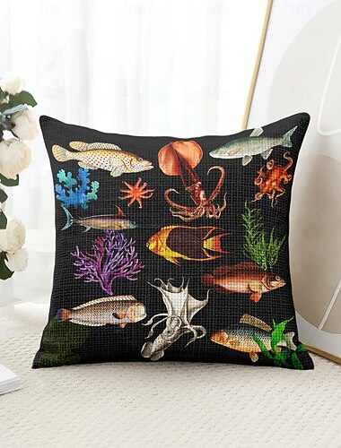  Udržitelné dekorativní polštáře s oceánskými rybami 1PC měkký čtvercový potah na polštář do ložnice obývacího pokoje pohovky křesla