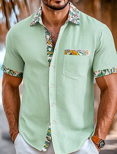  Herren Hemd Leinenhemd Sommerhemd Strandbekleidung Knopfhemd Einfarbig Urlaub Kreuzfahrt Schwarz Weiß Rosa Grün Kurzarm Kragen Sommer Frühling & Sommer Bekleidung Farbblock
