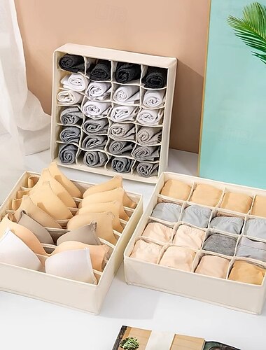 3er-Pack Socken-Unterwäsche-Schubladen-Organizer, faltbare Stoff-Schrankteiler für BHs, Höschen, Krawatten, Dessous, Kleiderschrank-Aufbewahrungsbehälter für Schubladen und Regale
