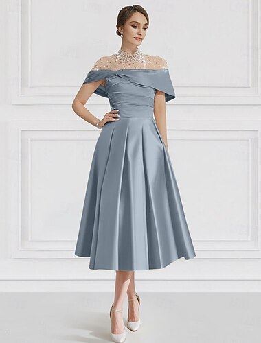  grünes A-Linien-Cocktailkleid, elegantes Hochzeitskleid, knöchellang, halbe Ärmel, Illusionshals, Tasche, Satin mit Glitzerperlen 2025