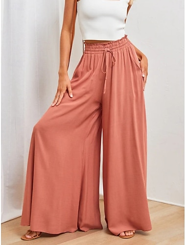  Kvinnors Vida Ben Chinos Baggy Byxor Grundläggande Avslappnad Hel längd Hög Midja Enfärgad Ficka Elastisk Midjeband Bekväm Mjuk Bekväm Mikro-elastisk Utomhus Street Blå Orange Grön Khaki Sommar Vår