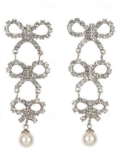  Mujer Pendientes cortos Retro Precioso Lazo Moda Dulce Perla Diamante Sintético Aretes Joyas Plata / Oro / Blanco Para Boda Fiesta Regalo 1 Par