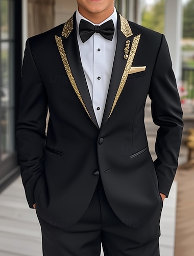  Trajes de fiesta para hombres Trajes de regreso a casa Negro Moda Lujo Sólido Ajuste estándar 3 piezas de dos botones