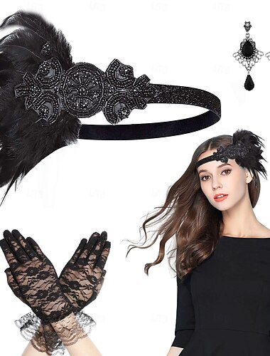  20. léta 20. století Velký Gatsby Bubenová čelenka Korálkový náramek Náušnice Velký Gatsby Peří Třpytivý lesk Retro Dámské Karneval Valentýna Plesová maškaráda Párty večerní šaty Plesová maškaráda