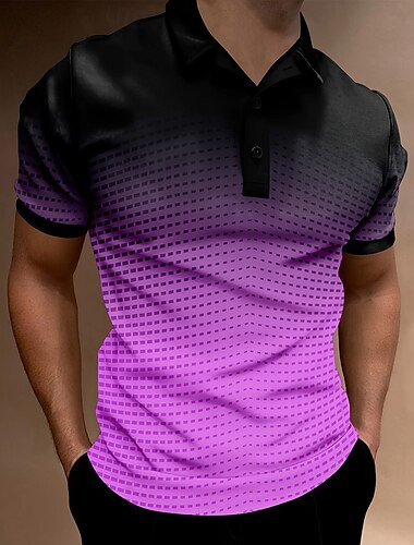  Voor heren Geometrisch Polo Korte mouw Poloshirt Overhemden met kraag Zakelijk informeel School Buiten Sportkleding Alledaagse kleding 3D-afdrukken Zomer Meerblauw Hemelsblauw Paars