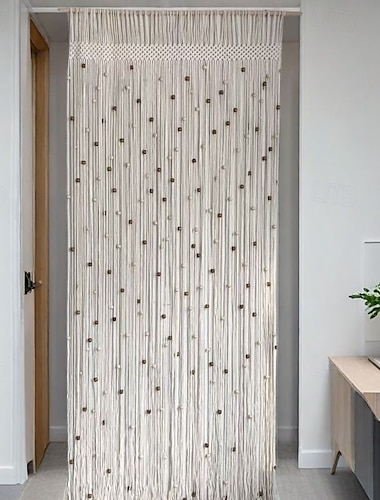  Boho Macrame Kralen Gordijn Handgemaakt Deurlint Gordijn voor Deur Raam Katoenen Kwastjes Kralen Hangende Hippie Kamerscherm Gangkast Slaapkamer Woonkamer Decor 79" L x 35" B