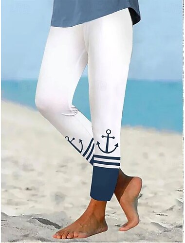  Kvinnors leggings byxor semester vintage mode hel längd hög midja grafisk randig tryck termisk varm andningsbar mjuk elastisk semester avslappnad daglig svart vit blå grå