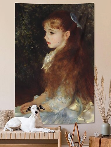  Vintage Malerei Hängender Wandteppich Wandkunst großer Wandteppich Wandgemälde Dekoration Foto Hintergrund Wohn Schlaf Wohnraum Dekoration Selbstportrait im Strohhut
