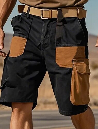  Herren Cargo-Shorts Camping-Shorts Shorts Bermudashorts Wander-Shorts Mehrere Taschen Gerader Schnitt Farbblock Atmungsaktiv Feuchtigkeitsableitend Knielang Outdoor Lässig Täglich Mode Streetwear