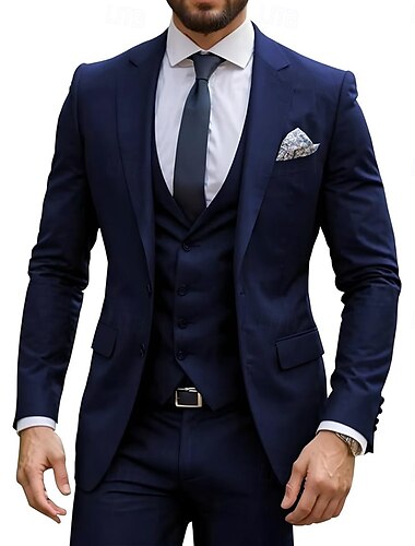  Trajes de negocios para hombres Trajes de regreso a casa burdeos azul marino formal de corbata negra moda formal de color sólido ajuste estándar de 3 piezas de dos botones