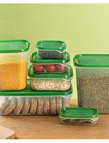  17個の食品容器冷蔵庫ビン、漏れ防止食品グレードプラスチック、様々なサイズの蓋付き、残り物の食事用