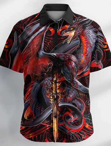  Chemise boutonnée à manches courtes pour homme, motif dragon animal, haute résolution, par Ruth Thompson, édition limitée.