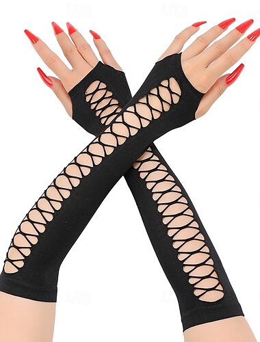  Vintage party ldies' middellange platte vinger geperforeerde geperforeerde kruis mesh elastische handschoenen
