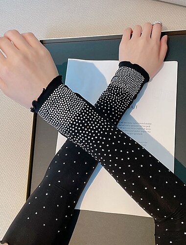  Set met zeer elastische, met strass afgewerkte Galaxy-zonbeschermingsmouwen voor dames, afslankende mouwen voor in de auto, korte mouwen in socialite-stijl, zomerhandmouwen