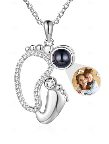  Personalisierte Fußabdruck-Projektionskette, individuelles Fotogeschenk für sie, Liebes-Fußabdruck-Zeitmarken-Anhänger, Muttertag, Valentinstag, Weihnachten, Geburtstag, Jahrestag, Gedenkschmuck für