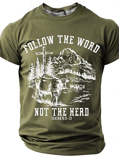  Men's Christian T Shirt Short Sleeve T shirt 3D Print Crew Neck Shirt Fashion Daily Casual Street Casual Daily Green Khaki Gray Summer Spring All Seasons Clothing Apparel S M L XL XXL XXXL