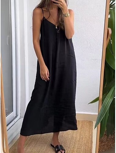  Damen Maxikleid Sommerkleid Unterkleid Lässig Täglich Normale Passform Grafik Ärmellos Träger Schwarz Rote Blau Grün Sommer