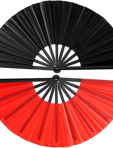  2 peças de botas no chão, leque grande de mão em massa, chinês, japonês, kung fu, tai chi, popping, clack, rave, leques dobráveis de mão para dança em linha