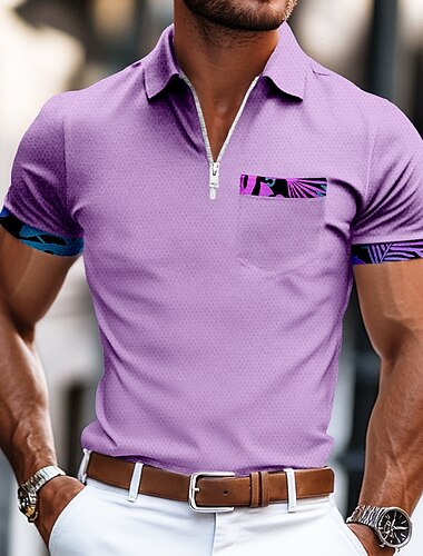  Voor heren Grafisch Polo met rits Korte mouw Strijkijzer Zakelijk Casual / Dagelijks Sport & Outdoor Sportkleding Casual / Dagelijks Zak Zomer paars Roodborstje Rood Blozend Roze