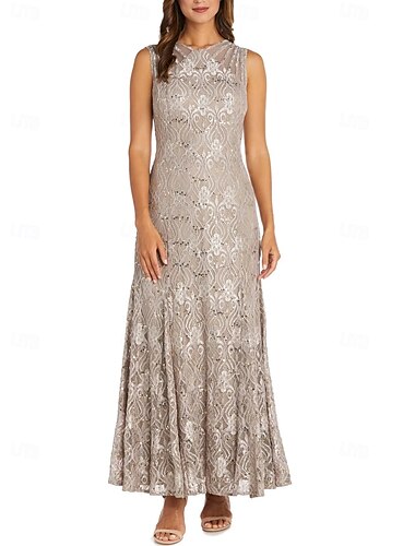  Rochie formală A-line pentru mama miresei elegantă vintage de lungime până la gleznă dantelă iluzorie tulle fără mâneci cu broderie din paiete