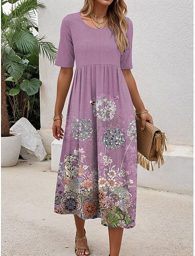  Femmes Mini Robe Robe T-Shirt Robe trapèze Robe d'été Vacances Occasionnel Quotidien Coupe régulière Fleuri Graphique Manche Courte Col ras du cou Bleu Violet Vert Été