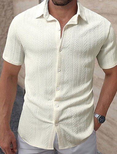  Herren Hemd Sommerhemd Freizeithemd Strandhemd Knopfhemd Hellrosa Schwarz Weiß Burgunderrot Beige Kurzarm Einfarbig Revers Urlaub Hawaiianisch Bekleidung Polyester Mode Lässig Bequem