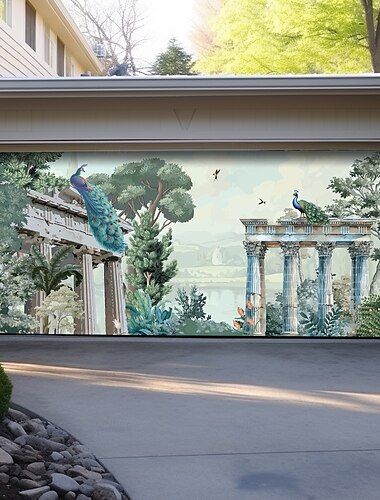  Tropischer Pfau Tür Dekorationen Garage Tür Abdeckung Außen Banner Große Kulisse für Feiertag Außen Garage Tür Haus Wand Dekorationen