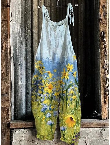 Dames Wijde Pijp Overalls Chino's Vakantie Vintage Mode Volledige Lengte Hoge Taille Floral Graphic Print Thermisch Warm Ademend Zacht Micro-elastisch Vakantie Straat Casual Lichtroze Robins Eif Blauw