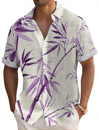  Homme Plantes Bambou Chemise Chemise d'été Chemise Boutonnée Manche Courte Mode Décontractée Vacances Tenue Quotidienne Tenue de plage Été Printemps Col Rabattu Impression 3D Chemise en lin Jaune