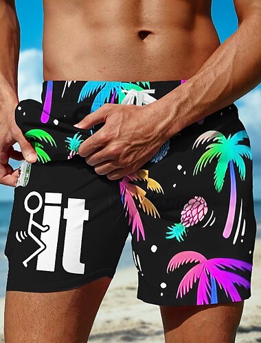  Herr Kokosnötsträd Bokstav Rolig Fodrade shorts 2 i 1 simshorts Badshorts Medium Midja Hawaiisk Semester Helgdag Standkläder Sidfickor Med kompressionsfoder Elastisk dragsko i midjan Designer Kläder