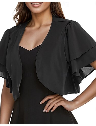  Damenumhang Elegant Sonnenschutz Kurzarm Chiffon Hochzeit Schals Mit Unifarbe Für Hochzeit Sommer