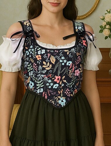  Retro Antiguo Medieval Renacimiento Faja Chaleco corpiño Vikingo Acordonado Floral Mujer Celta Fantasía Víspera de Todos los Santos Carnaval Mascarada Vacaciones Casual Diario LARP Adulto Chalecos