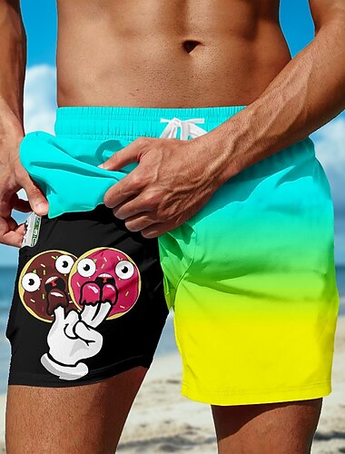  Herr Gradientfärg Donuts Tecknad handtryck Fodrade shorts 2 i 1 simshorts Badshorts Medium Midja Hawaiisk Semester Sidfickor Med kompressionsfoder Elastisk dragsko i midjan Designer Kläder