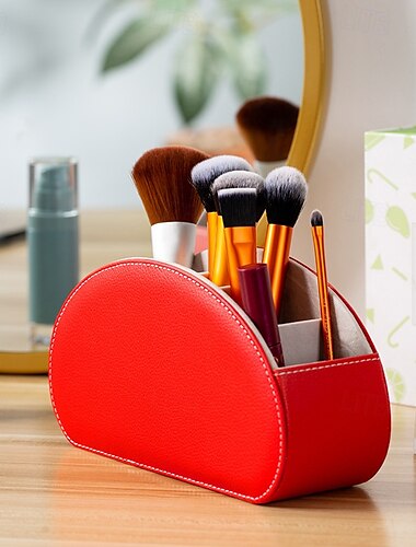  PU lederen afstandsbediening organizer box, make-up opberghouder, bureau organizer voor kantoor en woonkamer, opbergdoos voor cosmetica en accessoires