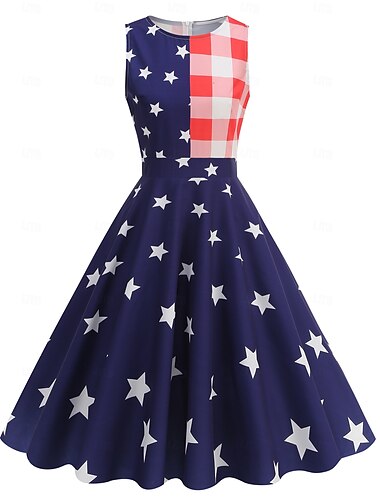  Film / Fernsehen Thema Kostüme Kleid Swing-Kleid Ausgestelltes Kleid USA Flagge Damen Karneval Maskerade 4. Juli Alltagstauglich Erwachsene Kleid Sommer