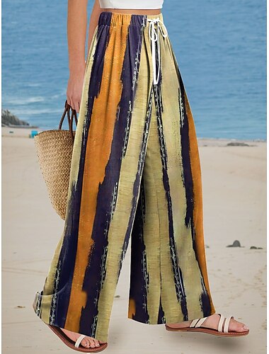  Damen Weites Bein Chinos Baggy-Hosen Urlaub Vintage Mode Volle Länge Hohe Taille Blumen Grafik Abstrakt Drucken Atmungsaktiv Weich Mikroelastisch Urlaub Straße Lässig Rote Blau Orange Sommer Frühling