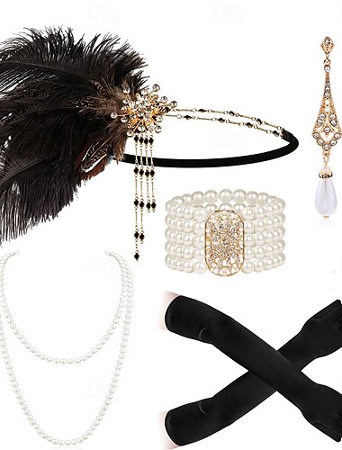  Il grande Gatsby Fascia Flapper Il grande Gatsby Piuma Retrò Glitter scintillanti Per donna Carnevale San Valentino Mascherata Abbigliamento da sera Mascherata Festival Adulti 1 Bracciale Guanti