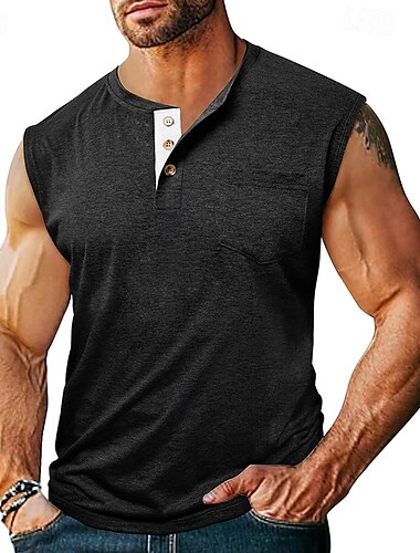  Herren Tank Top Henley Hemd Weste Unterhemd Ärmellos Henley Sommer Einfach Mode Designer Muskel Knöpfe Outdoor Straße Ausgehen Schwarz Weiß Khaki Top T-Shirt für Herren