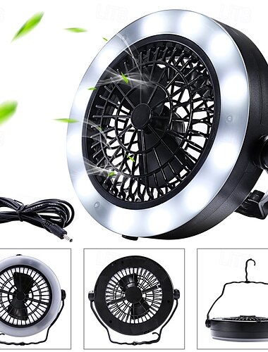  1 ventilador multifuncional para acampar al aire libre, con luz USB y alimentación por batería AAA, modelo de doble propósito, se puede colgar, para usar en tiendas de campaña, para pescar, en la oficina y en el hogar.