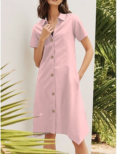  Damen Minikleid Shiftkleid Lässig Formell Halbformelle Kleider Ausgehen Standard Passform Einfarbig Grafik Kurzarm Umlegekragen Schwarz Weiß Rosa Blau Sommer