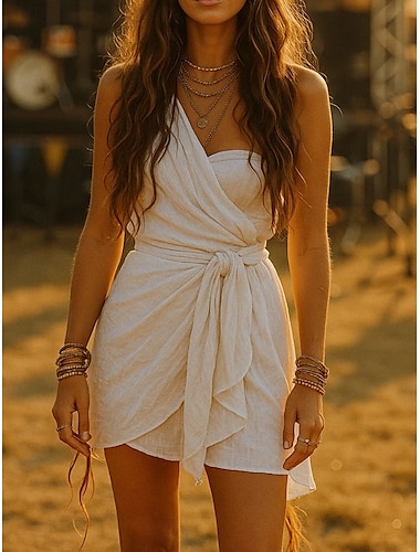  Robe Bohème pour Femmes Robe Western Vintage Mini Robe Robe A Ligne Robe Slip Robe Off The Shoulder Vacances Décontractée Extérieur Sortie Plage Ajustement Standard Couleur Unie Imprimé Graphique